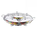 Rechaud Giratório Com 6 Compartimentos Aço Inox e Vidro 52cm