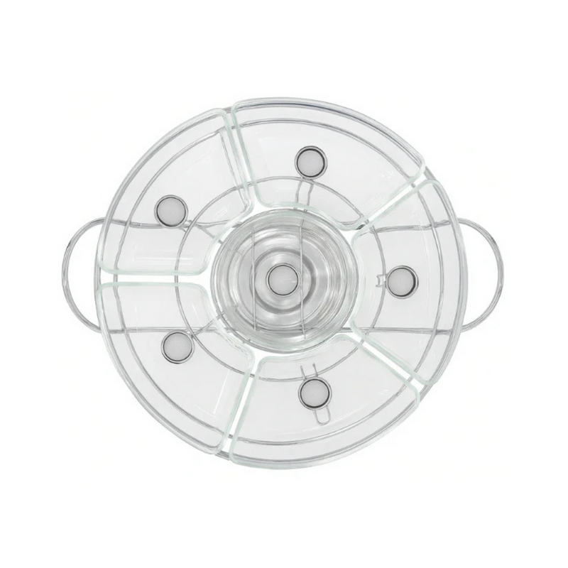 Rechaud Giratório Com 6 Compartimentos Aço Inox e Vidro 52cm